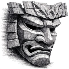 Detailed drawing of a japanese mask