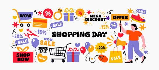 Black Friday stickers. Retro cartoon doodle labels for shopping, discounts, sales, promo offers, vintage groovy style. Set of promo offers in groovy vintage doodle acid style