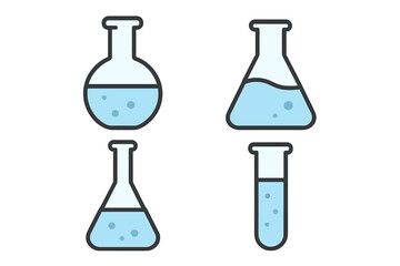 Lab glassware icon pack. Chemistry flask, beaker, test tube vector set. Scientific experiment, research, and analysis symbol collection. Minimalist linear pictogram for web.