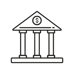 Bank Building Icon with Dollar Sign Line Art Isolated on White Background