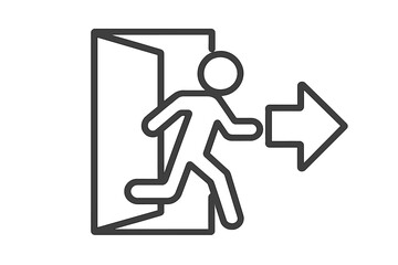 Exit symbol icon with a running man and arrow. Emergency escape route sign. Person running through a door. Evacuation or logout concept vector illustration. Way out pictogram.