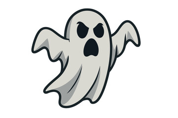 Ghost icon vector illustration. Flying angry phantom. Spooky Halloween monster. Evil spirit silhouette. Scary horror character design for holiday celebration. Boo symbol.