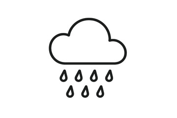 Minimalistic linear rain cloud icon with raindrops, simple weather pictogram for web, graphic design, apps, social media, banners, and cards, vector illustration