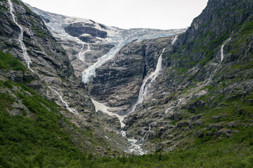View of Kjenndalsbreen glacier next to Lovatnet lake (Norway)