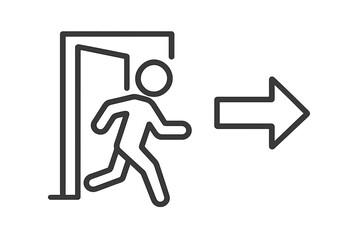 Exit symbol linear icon. Man running from door with arrow. Emergency evacuation sign concept. Way out pictogram. Safety, warning, and escape vector illustration.