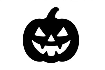 Scary Halloween pumpkin face vector. Spooky jack o'lantern silhouette icon. Evil smile carving for autumn holiday. Black horror symbol design element isolated on a transparent background.