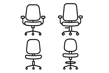 Office chair icon set vector line art collection. Modern ergonomic computer chairs for workplace. Simple furniture symbols for website, app, UI, UX and business graphics.