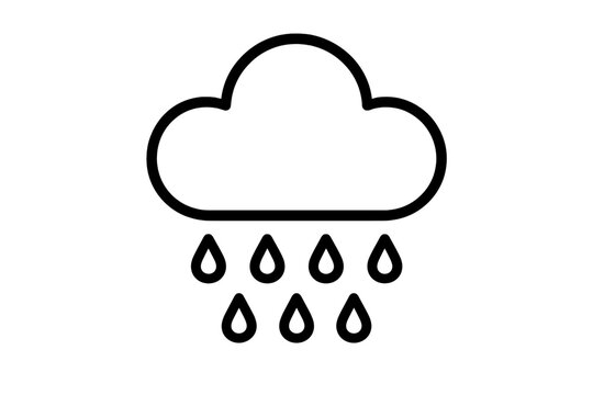 Rain cloud weather icon vector illustration. Simple line art drawing of a rainy day. Meteorology forecast symbol. Minimalist storm and raindrop graphic element for web design.