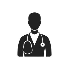Doctor Icon with Stethoscope Medical Professional Silhouette Isolated on White Background