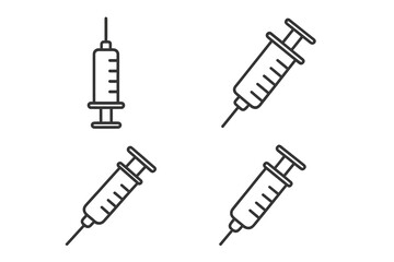 Syringe icon set medical injection vector illustration editable stroke line art design for healthcare web, apps, books, cards, vaccine needle symbol transparent background