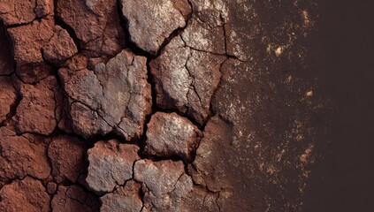 Dried earth, cracked and fractured, transitioning to moist soil