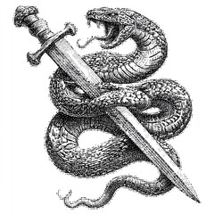 Snake encircling sword graphic design