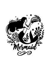 Elegant Mermaid Silhouette with Ocean Elements