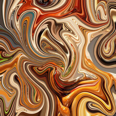Swirling abstract art with warm tones of orange, beige, and brown, creating a fluid marble pattern. Perfect abstract, texture, pattern, design, swirl background.