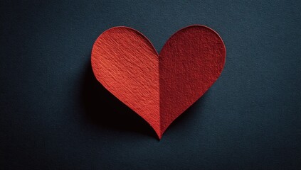 Obraz premium A vibrant red paper heart, subtly textured, rests on a dark navy background