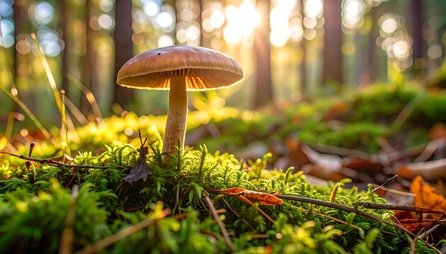 Forest mushroom in sunlight