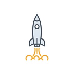 Flat Minimalist Rocket Launching Vector Icon Isolated on White Background