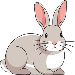 A charming illustration depicts a gray rabbit with pink ears and a white chest, rendered in a pixel art style.