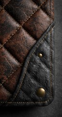 Obraz premium Detailed close-up of quilted brown leather with black corner detail and gold studs