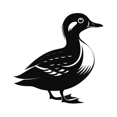 Bold silhouette of a duck standing calmly on shore