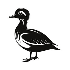 Elegant duck silhouette standing on white background