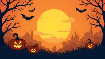 Halloween invitation poster design with stylized bats and pumpkins