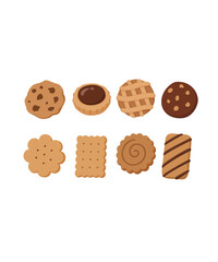 different cookies isolated on white background