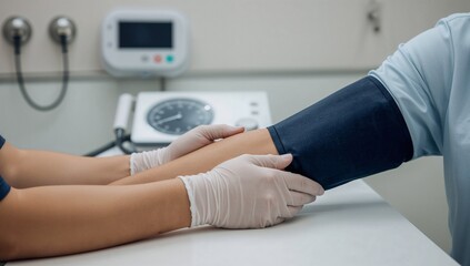 Close-Up of Blood Pressure Measurement at Clinic Healthcare Concept