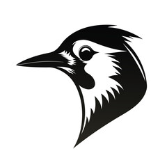 Silhouette profile of a jay bird head with pointed features
