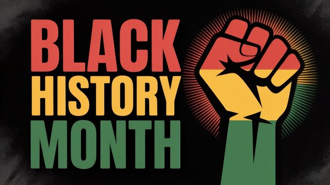 Bold black history month design featuring a raised fist in pan african colors symbolizing unity and empowerment for cultural awareness