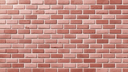 Obraz premium A close-up view of a wall constructed from light reddish-pink bricks. The bricks are arranged in a regular, running bond pattern, creating a textured surface