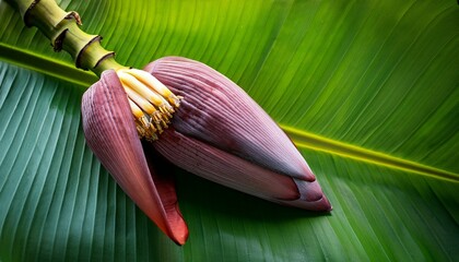 Banana Bud Or Banana Flower Banana Blossom From A Banana Tree On The Green Leaf