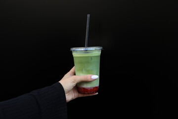 Strawberry Matcha Latte with copy space