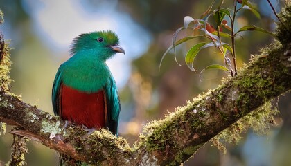 Obraz premium A Beautiful Resplendent Quetzal Perched On A Tree