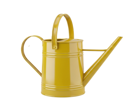 Yellow Watering Can in Garden Setting isolated on transparent background
