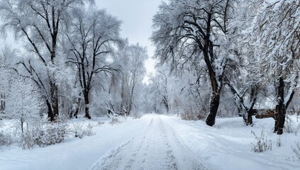 Fototapeta premium Snowy winter forest path