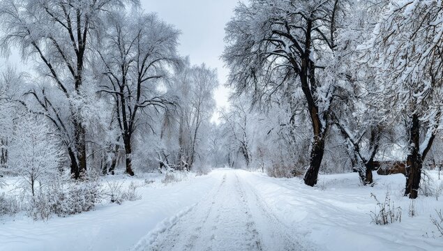 Snowy winter forest path - Powered by Adobe