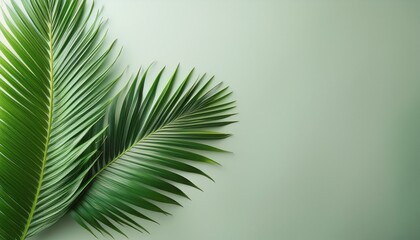 Obraz premium Vibrant Green Tropical Palm Leaf On A Bright Neutral Background With Ample Copy Space For Design