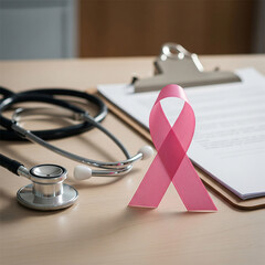 Stethoscope and Pink Ribbon Breast Cancer Awareness Symbol Breast Cancer Advertisement Post