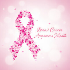Decorative Pink Ribbon Cancer Awareness Promotion With Floral Pink Ribbon And Text Design Breast