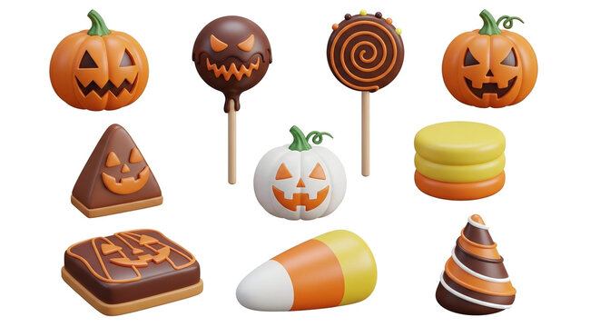 Halloween Treats Collection in 3D Style with isolated on transparent background