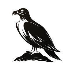 Silhouette of a large seabird perched on a rock