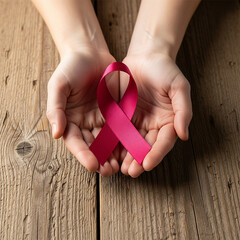Hands Holding Pink Ribbon Symbol of Breast Cancer Awareness Breast Cancer Awareness Ribbon