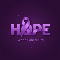 Purple ribbon World Cancer Day hope text Cancer Awareness and Support World Cancer Day Hope Design