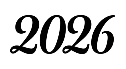 2026 in Script Style with isolated on transparent background