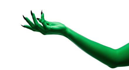 Green Hand with Long Nails in Witch Pose isolated on transparent background