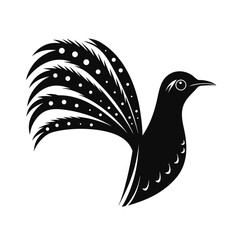 Bold silhouette of a lyrebird displaying its tail