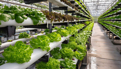 hydroponic structures with a variety of vegetable crops grown on them, selected on a floor-by-floor basis