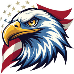 Fierce Eagle Head with American Flag Elements bird