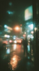 Fototapeta premium Rainy city night blurry lights abstract background Bokeh effect Night city view Dark urban scene Rainy weather Vector illustration